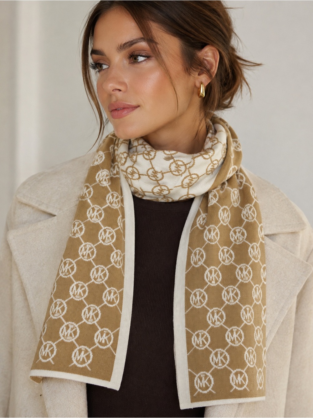 MICHAEL Michael Kors Tan & Cream reversible knit scarf
